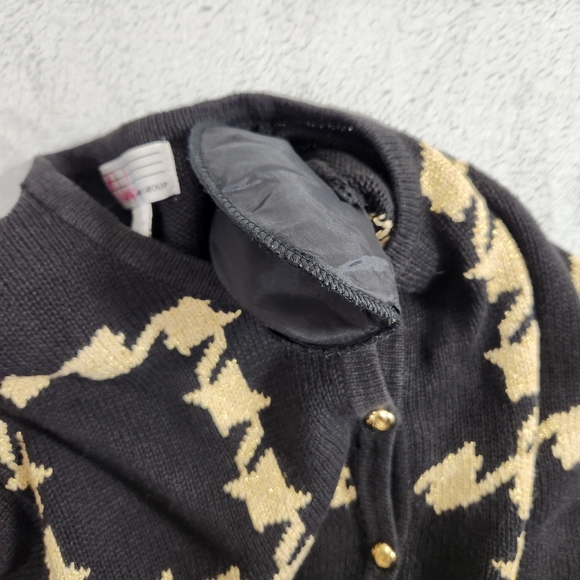 vtg milano DG 80s button up cardigan sweater blk gold houndstooth shldr pads sm - Picture 8 of 9